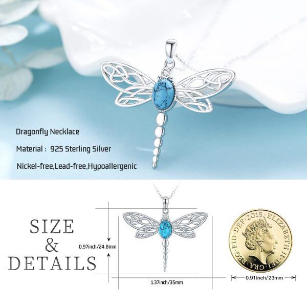 Sterling Silver Turquoise Rhodium Plated Dragonfly Necklace-6