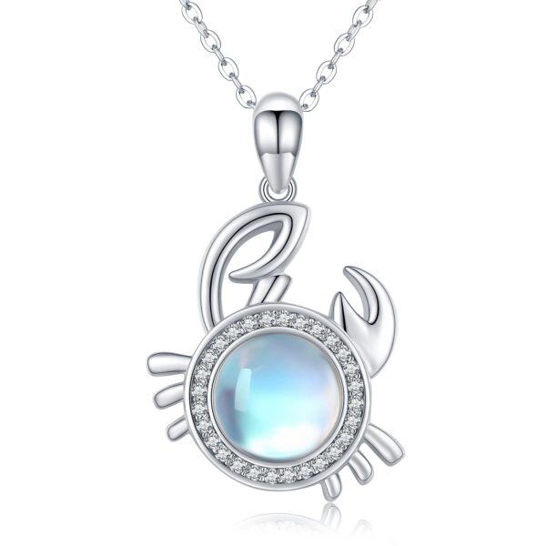 Sterling Silver Moonstone Rhodium Plated Crab Necklace-0