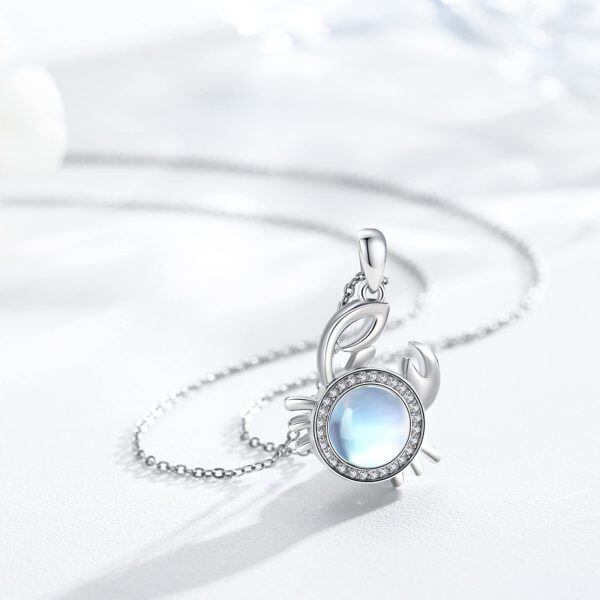 Sterling Silver Moonstone Rhodium Plated Crab Necklace-1