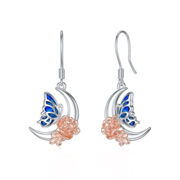 Sterling Silver Rhodium And Rose Gold Plated Butterfly Flower Earrings-0