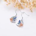 wholesale 925 Sterling Silver Moon & Flower Drop Earrings with Blue Enamel Butterfly Design - Gifts for Her-0-2