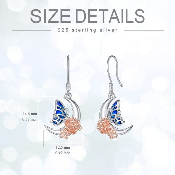 Sterling Silver Rhodium And Rose Gold Plated Butterfly Flower Earrings-3