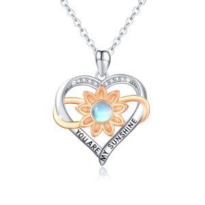 Sterling Silver Moonstone Rhodium And Gold Plated Sunflower Necklace-0