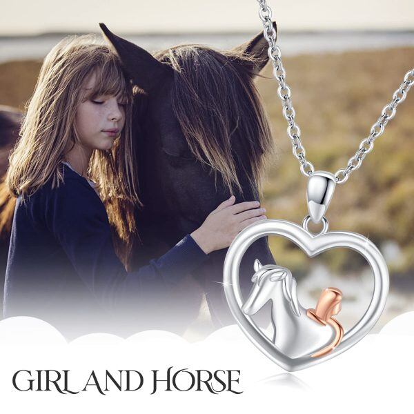 Sterling Silver Rhodium And Rose Gold Plated Horse And Girl Necklace-1