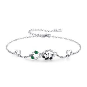 Sterling Silver Rhodium Plated Panda Charm Bracelet-0