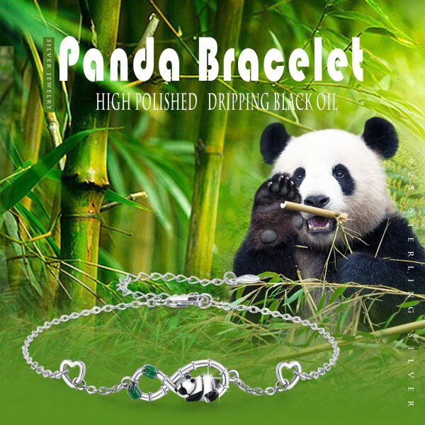 Sterling Silver Rhodium Plated Panda Charm Bracelet-6