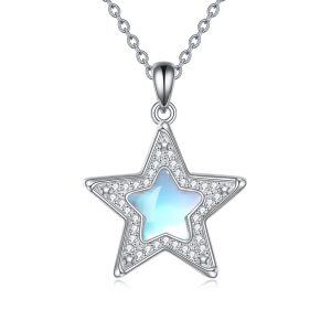 Sterling Silver Moonstone Rhodium Plated Star Necklace-0