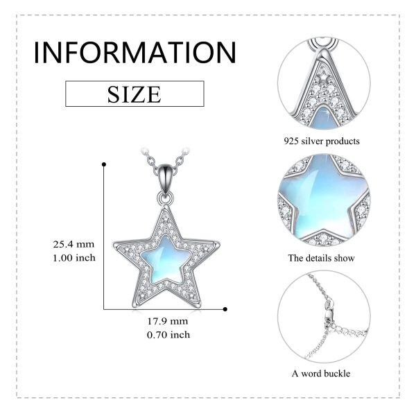 Sterling Silver Moonstone Rhodium Plated Star Necklace-2