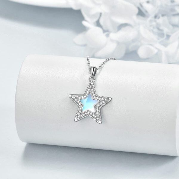 Sterling Silver Moonstone Rhodium Plated Star Necklace-3