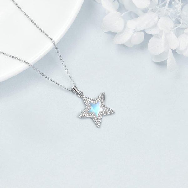 Sterling Silver Moonstone Rhodium Plated Star Necklace-4