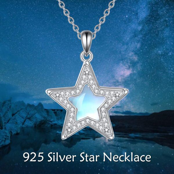 Sterling Silver Moonstone Rhodium Plated Star Necklace-5