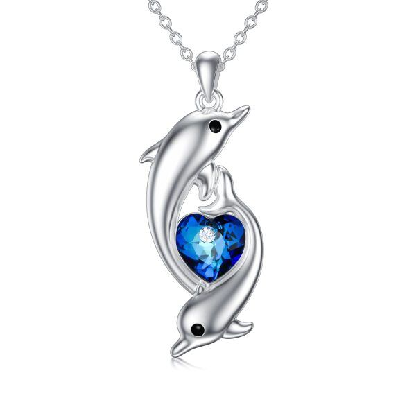 Sterling Silver Crystal Rhodium Plated Dolphin Necklace-0