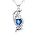 wholesale 925 Sterling Silver Dolphins with Blue Heart Pendant Necklaces for Women Sea Life s-0-0