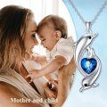 wholesale 925 Sterling Silver Dolphins with Blue Heart Pendant Necklaces for Women Sea Life s-0-1