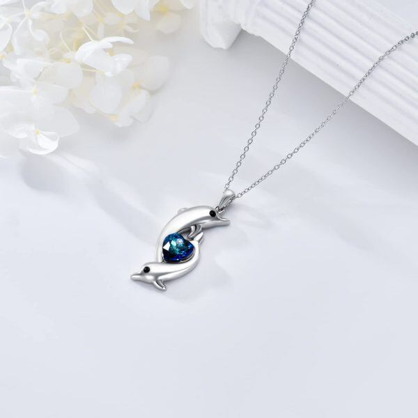 Sterling Silver Crystal Rhodium Plated Dolphin Necklace-3