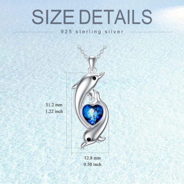 Sterling Silver Crystal Rhodium Plated Dolphin Necklace-4