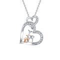 wholesale 925 Sterling Silver Heart-Shaped Pendant with Deer and Cub Necklaces for Mom Kids & Women - Mothers' Day Gifts-0-0