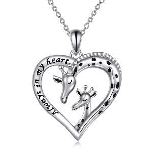 Sterling Silver Rhodium Plated Giraffe Necklace-0