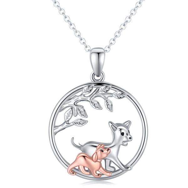 Sterling Silver Rhodium And Rose Gold Plated Dog Necklace-0