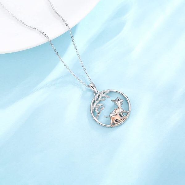 Sterling Silver Rhodium And Rose Gold Plated Dog Necklace-3