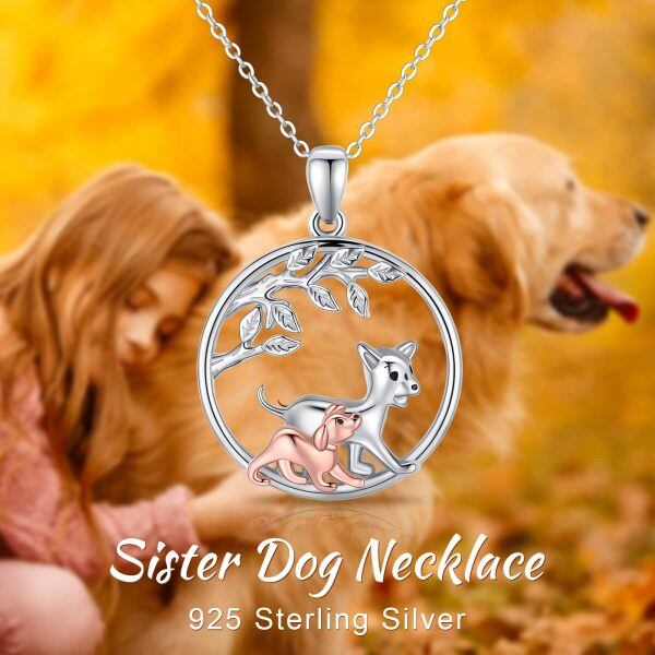 Sterling Silver Rhodium And Rose Gold Plated Dog Necklace-5