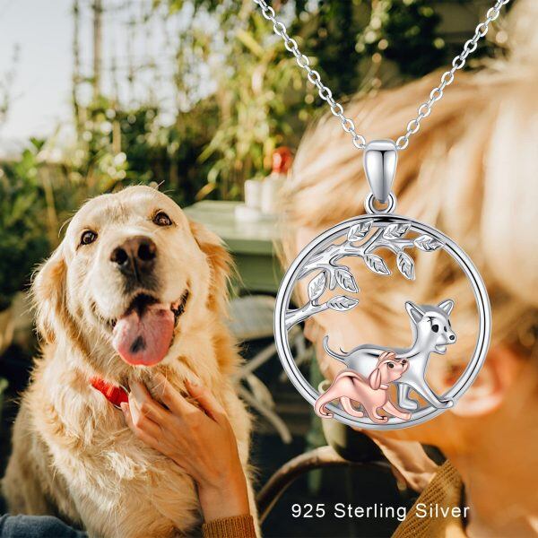 Sterling Silver Rhodium And Rose Gold Plated Dog Necklace-6