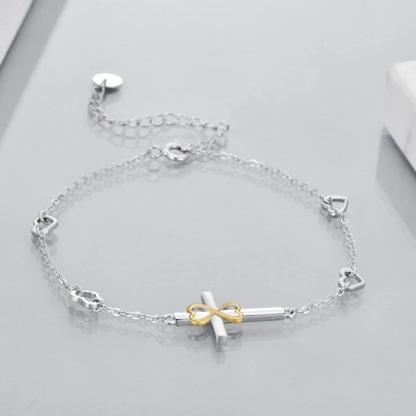 Sterling Silver Rhodium And Gold Plated Cross Bracelet-2