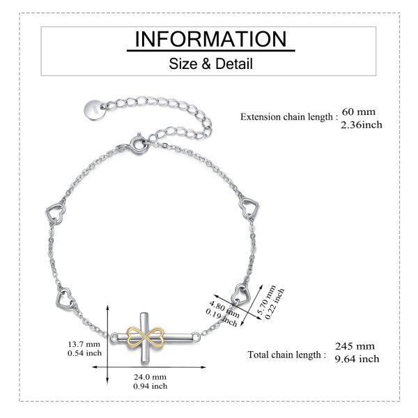 Sterling Silver Rhodium And Gold Plated Cross Bracelet-3