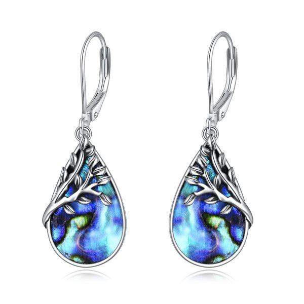 Sterling Silver Abalone Shell Rhodium Plated Tree Of Life Earrings-0