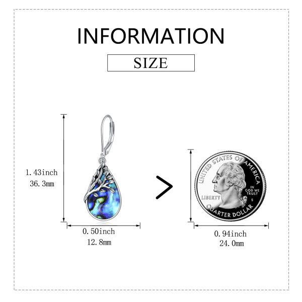 Sterling Silver Abalone Shell Rhodium Plated Tree Of Life Earrings-1