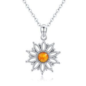 Sterling Silver Opal Rhodium Plated Sunflower Necklace-0