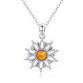 wholesale 925 Sterling Silver Orange Opal Flower Pendant Necklace for Women - You Are My Sunshine -0-0