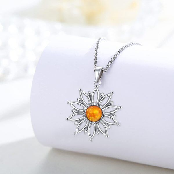 Sterling Silver Opal Rhodium Plated Sunflower Necklace-3