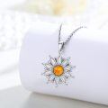 wholesale 925 Sterling Silver Orange Opal Flower Pendant Necklace for Women - You Are My Sunshine -0-3