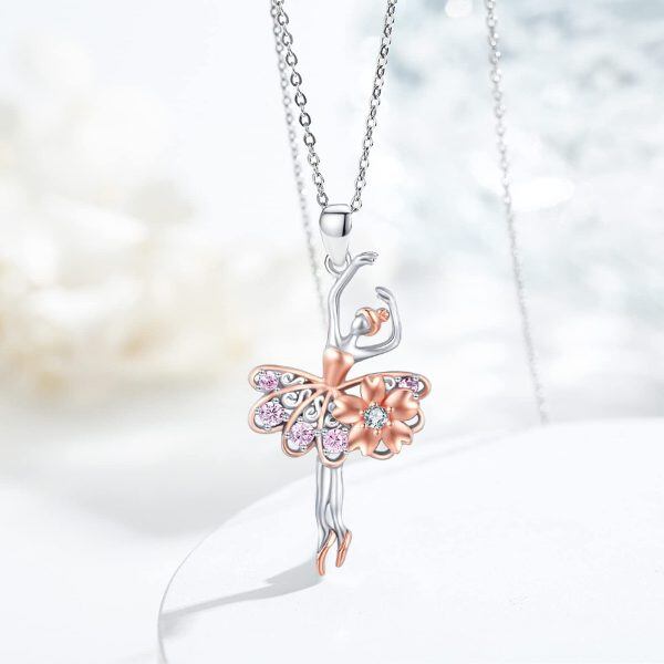 Sterling Silver Zircon Rhodium And Rose Gold Plated Ballerina Necklace-1