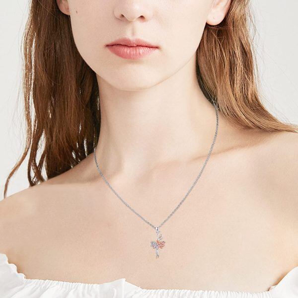 Sterling Silver Zircon Rhodium And Rose Gold Plated Ballerina Necklace-3