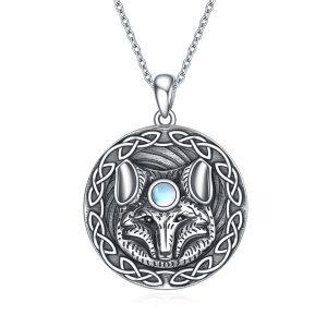 Sterling Silver Moonstone Oxidized Fox Necklace-0