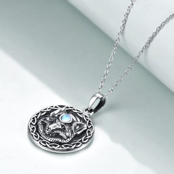 Sterling Silver Moonstone Oxidized Fox Necklace-1