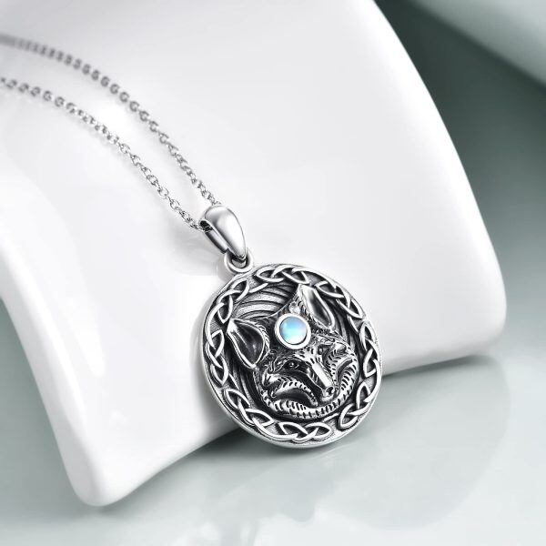 Sterling Silver Moonstone Oxidized Fox Necklace-2