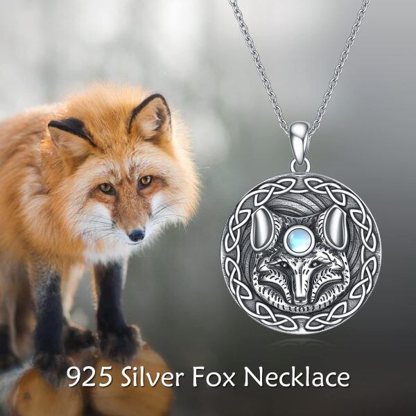 Sterling Silver Moonstone Oxidized Fox Necklace-4