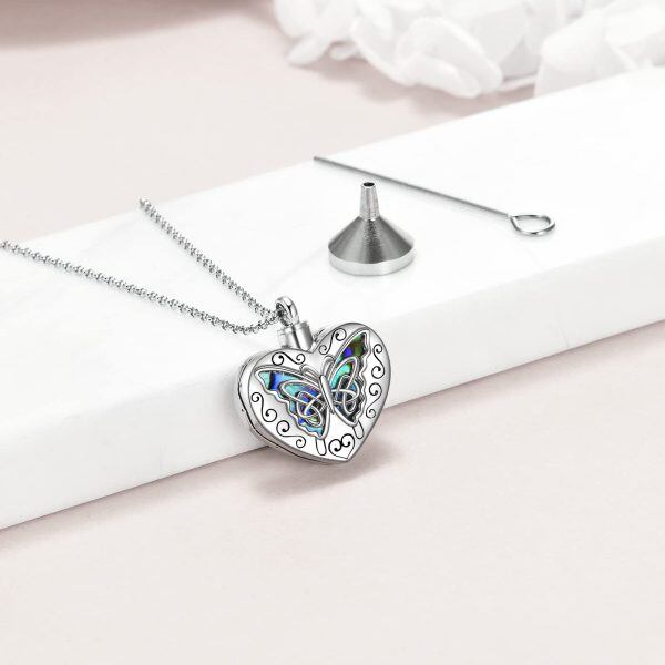 Sterling Silver Abalone Shell Rhodium Plated Heart Butterfly Urn Necklace-1