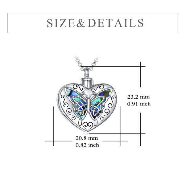 Sterling Silver Abalone Shell Rhodium Plated Heart Butterfly Urn Necklace-2