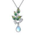 wholesale 925 Sterling Silver Green Leaf & Opal Teardrop Pendant Necklace - Nature Lovers' Gift for Women and Girls-0-0