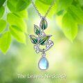 wholesale 925 Sterling Silver Green Leaf & Opal Teardrop Pendant Necklace - Nature Lovers' Gift for Women and Girls-0-5