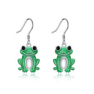 Sterling Silver Rhodium Plated Frog Earrings-0