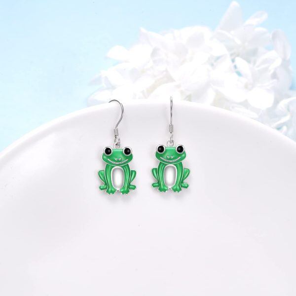 Sterling Silver Rhodium Plated Frog Earrings-2