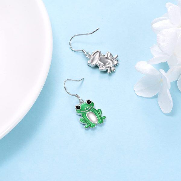 Sterling Silver Rhodium Plated Frog Earrings-3