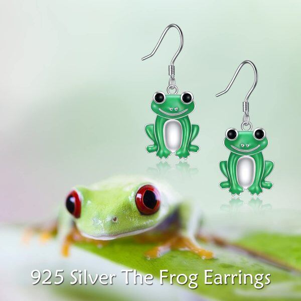 Sterling Silver Rhodium Plated Frog Earrings-5