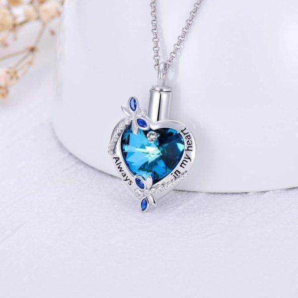 Sterling Silver Crystal Rhodium Plated Dragonfly Heart Urn Necklace-1