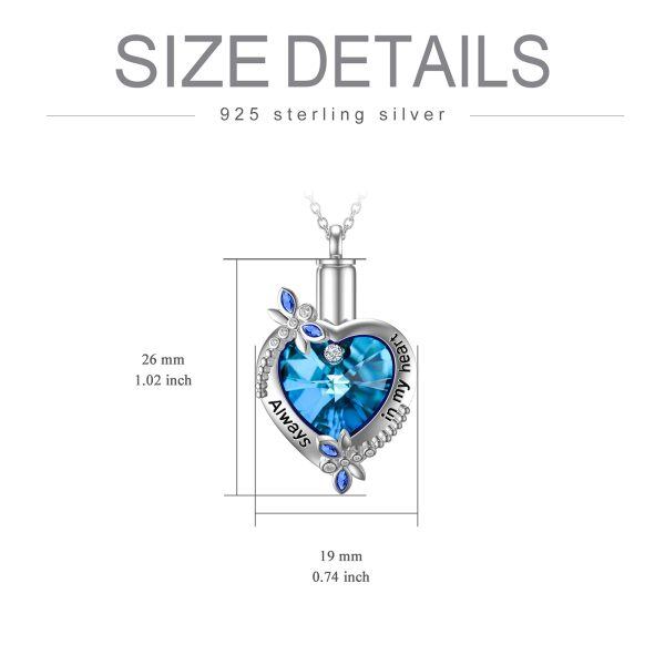 Sterling Silver Crystal Rhodium Plated Dragonfly Heart Urn Necklace-3